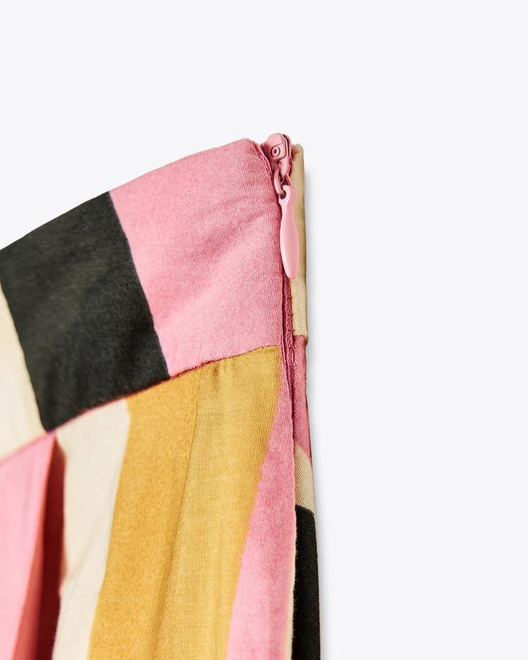 Multicoloured Block Flared Printed Skirt