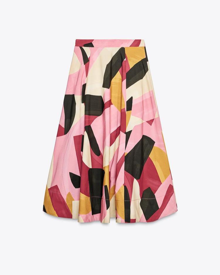 Multicoloured Block Flared Printed Skirt
