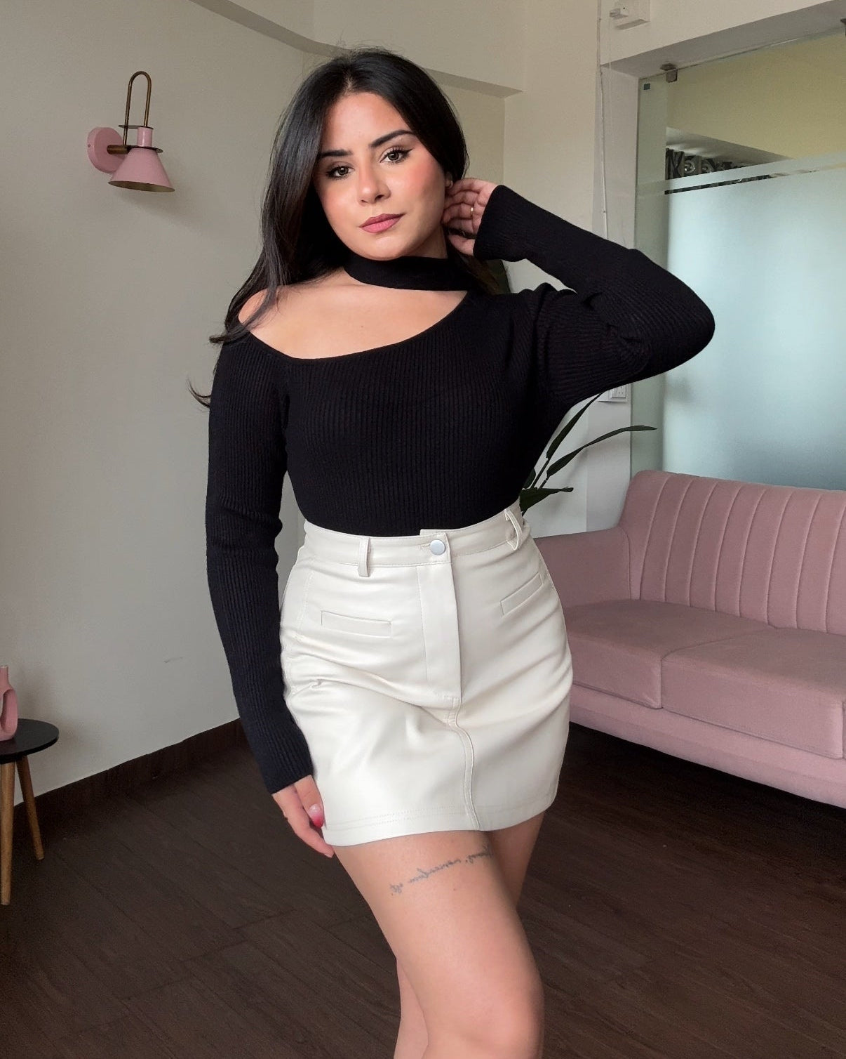 Neck Cut Out Ribbed Knitted Sweater Top