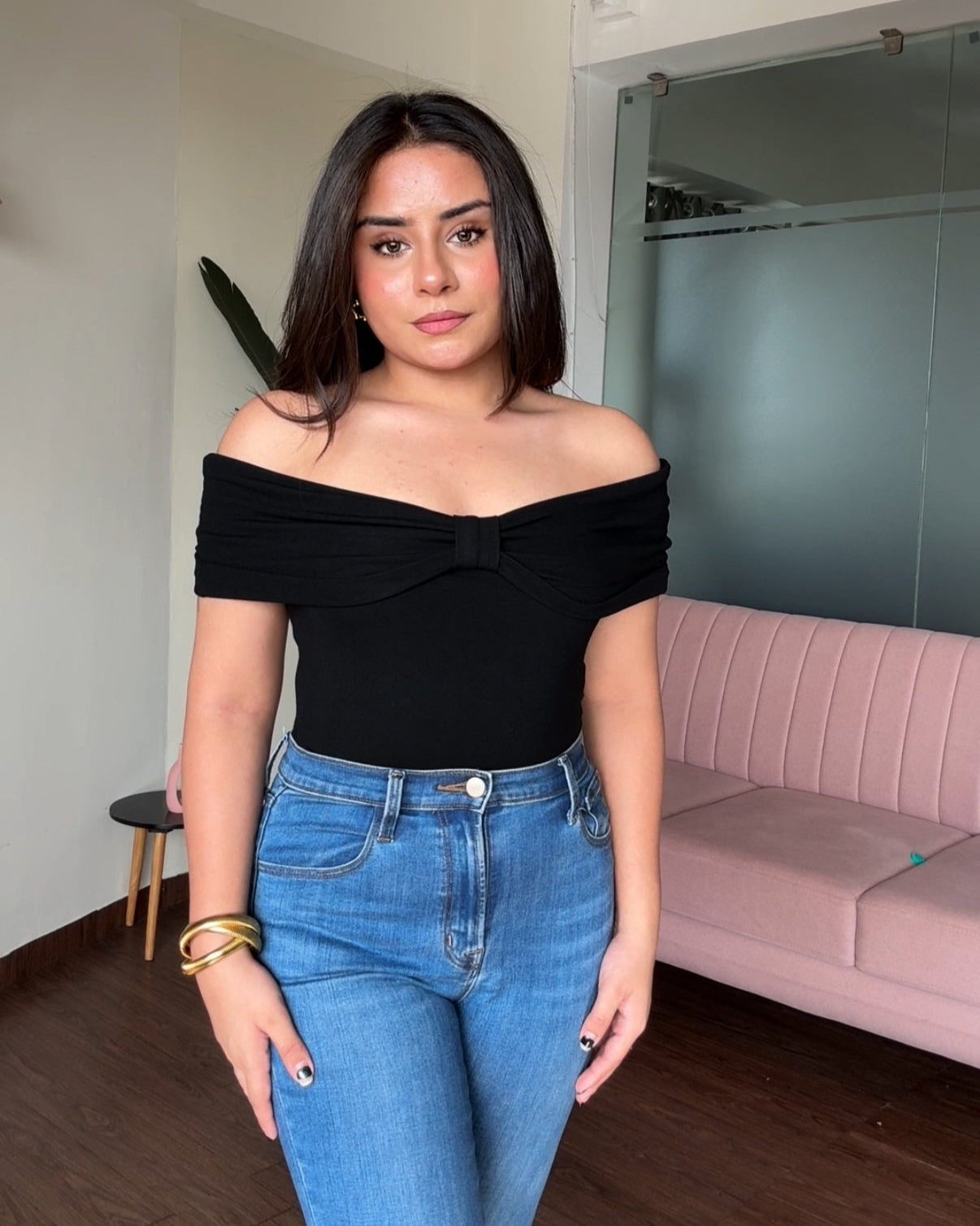 Off Shoulder Bow Detail Bodycon Top