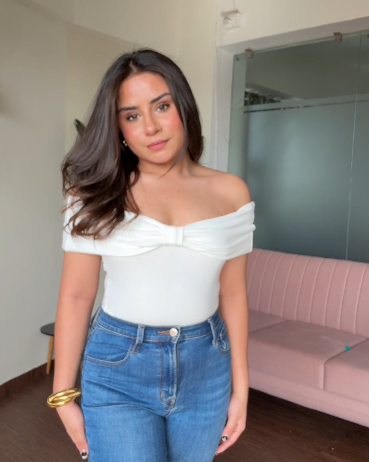 Off Shoulder Bow Detail Bodycon Top