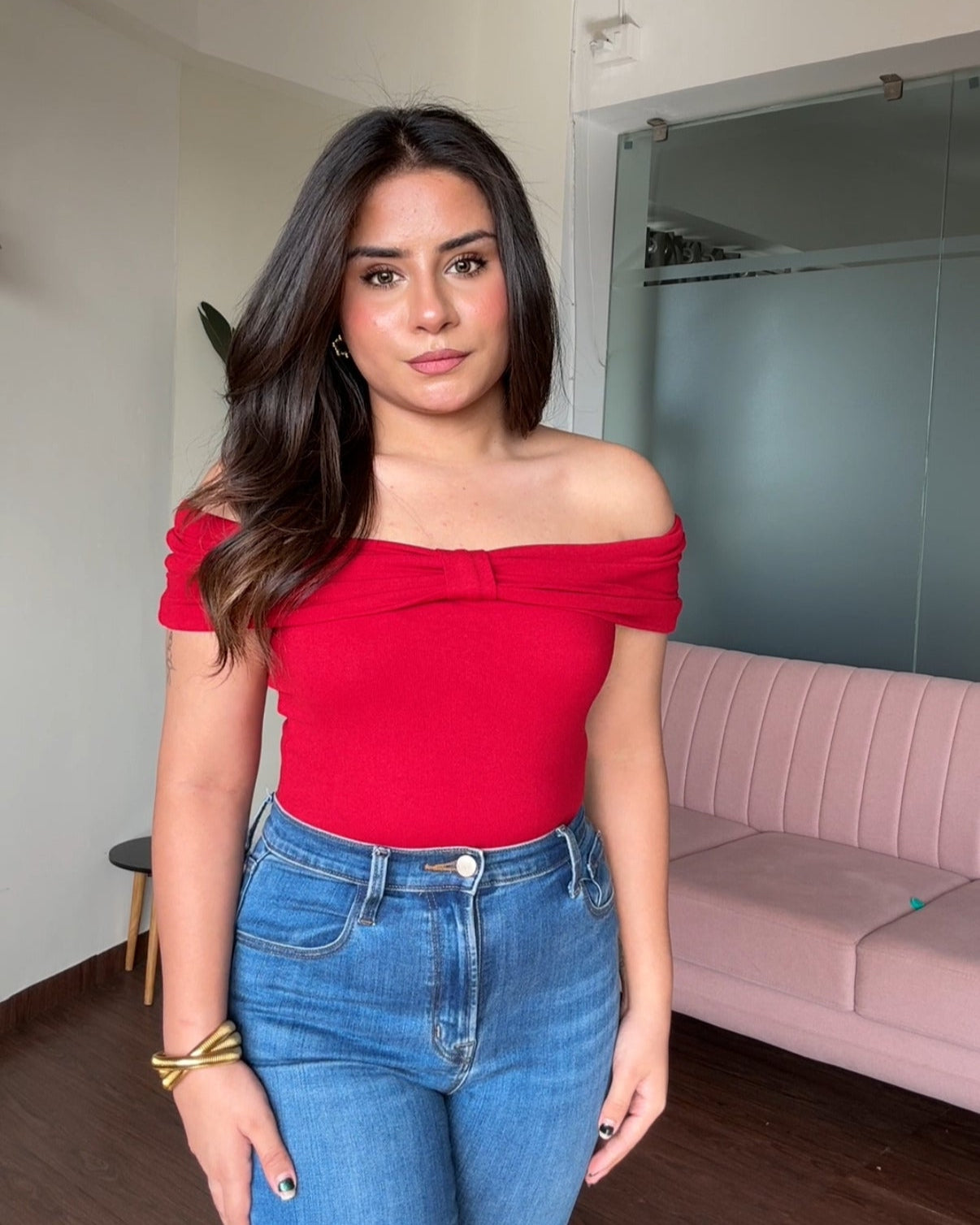 Off Shoulder Bow Detail Bodycon Top