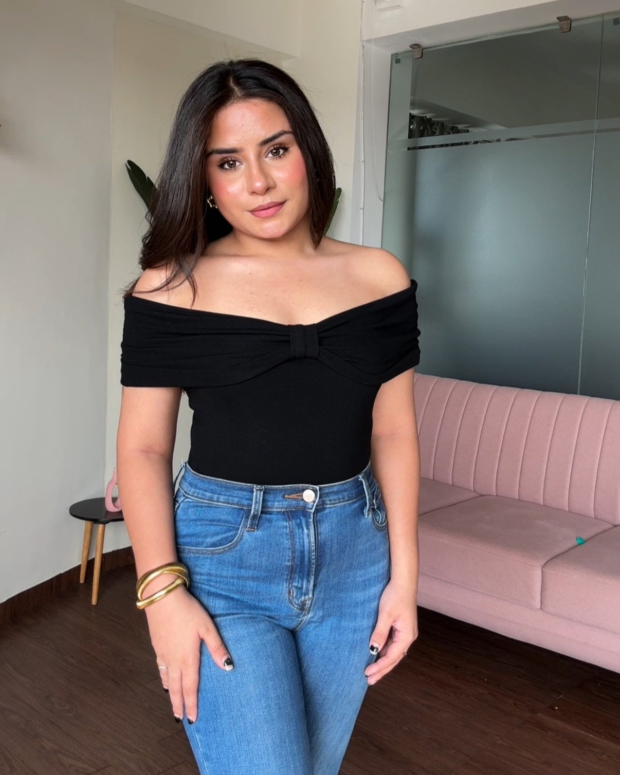 Off Shoulder Bow Detail Bodycon Top