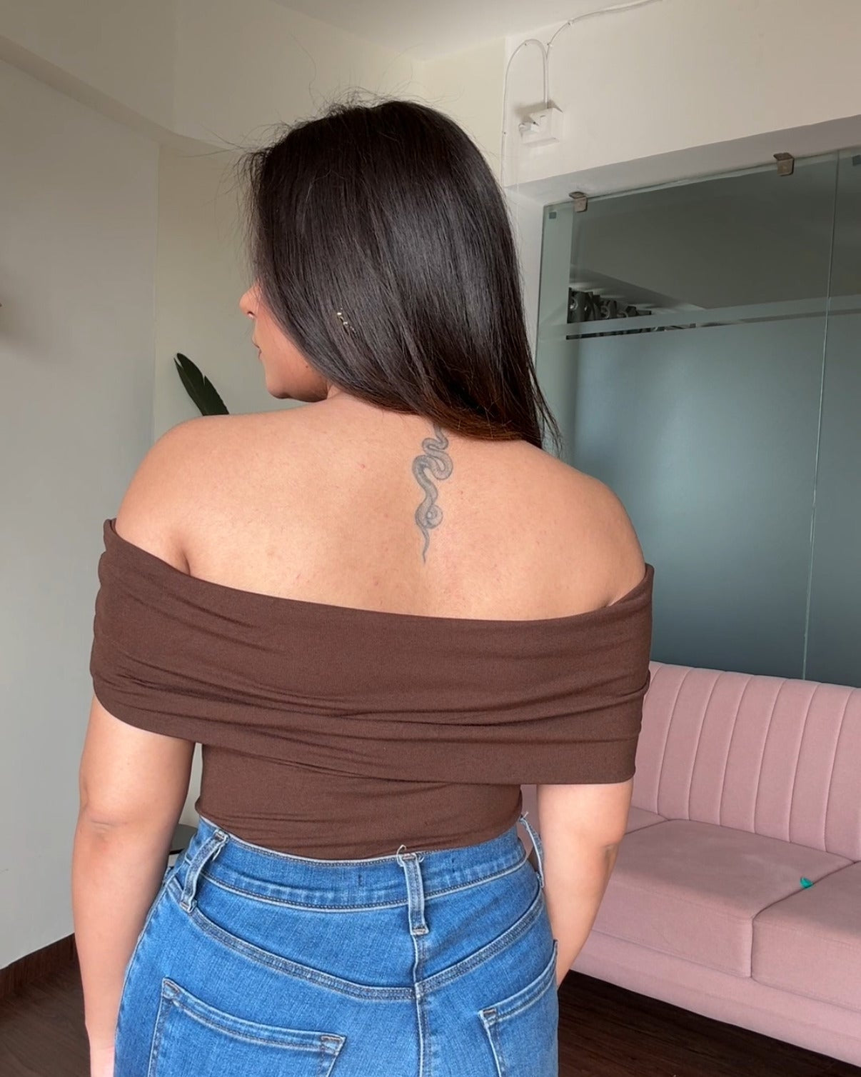 Off Shoulder Bow Detail Bodycon Top