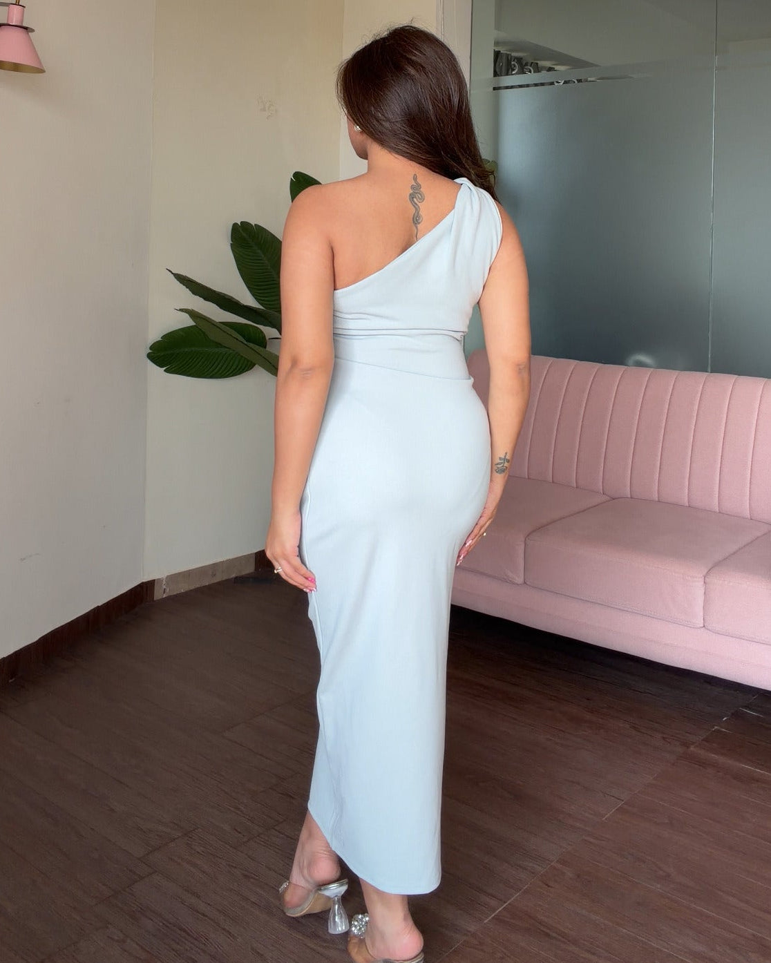One Shoulder Ruched Bodycon Midi Dress