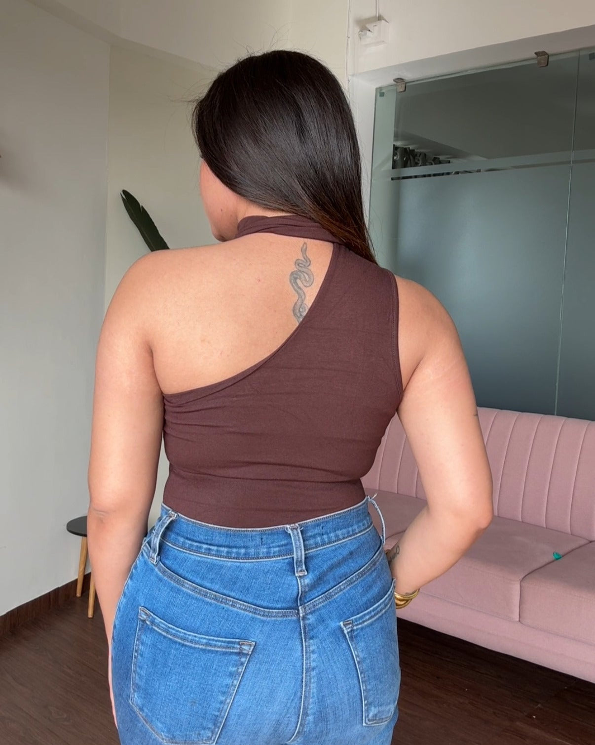 One Shoulder Wrap Style Bodycon Padded Top