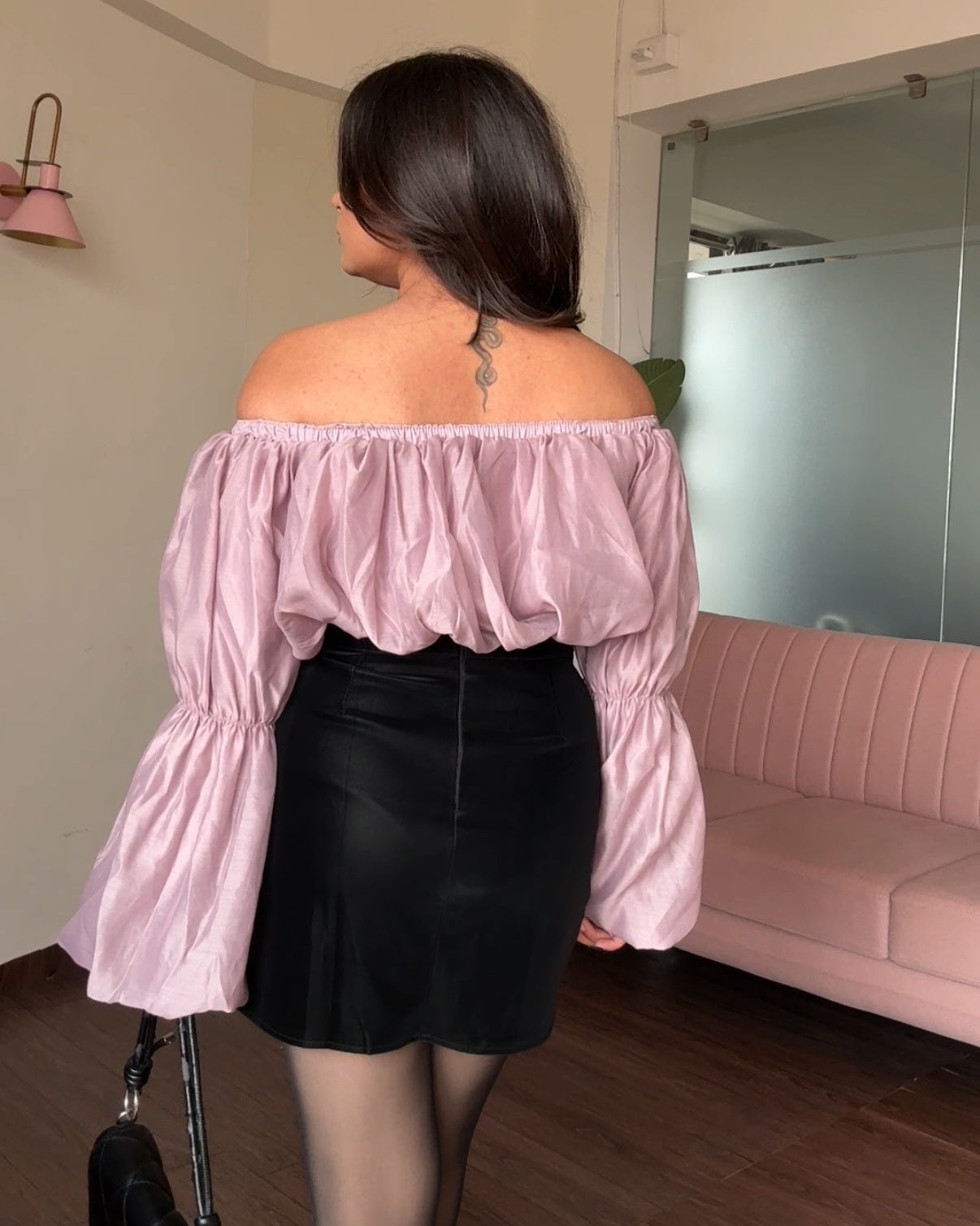 Organza Off Shoulder Balloon Sleeve Top