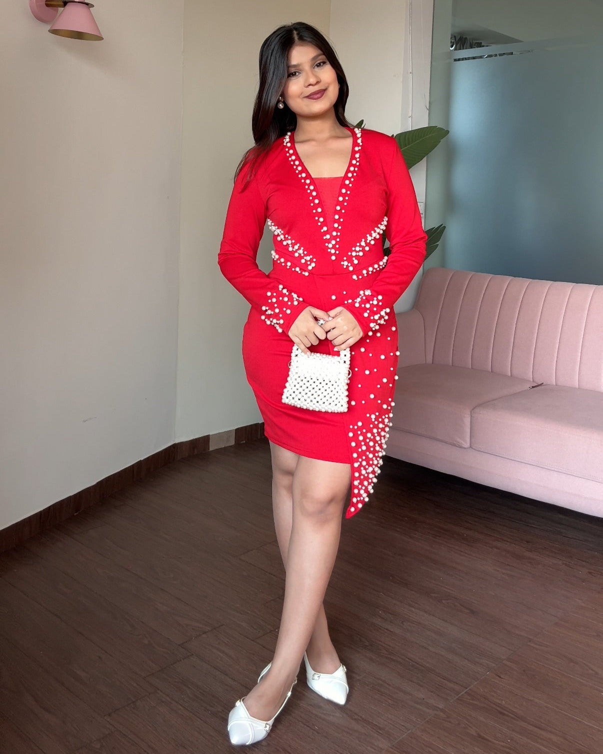 Pearl Embellishment Full Sleeve Blazer Dress