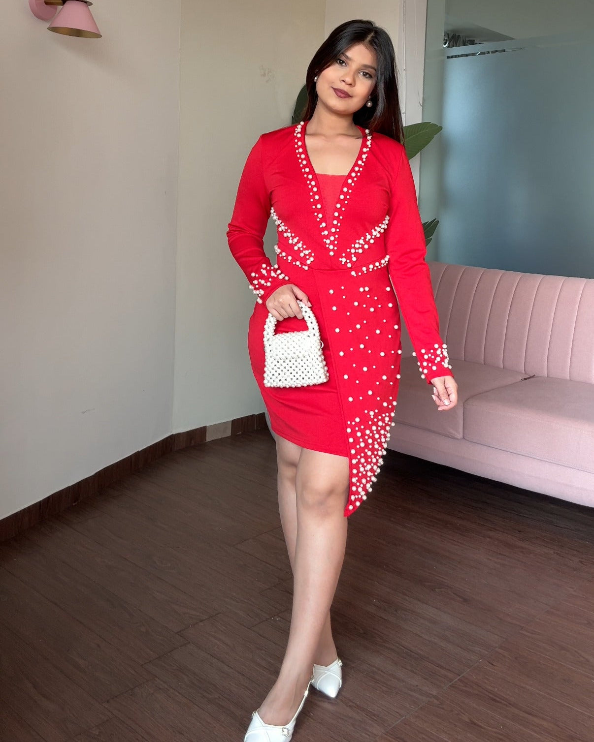 Pearl Embellishment Full Sleeve Blazer Dress