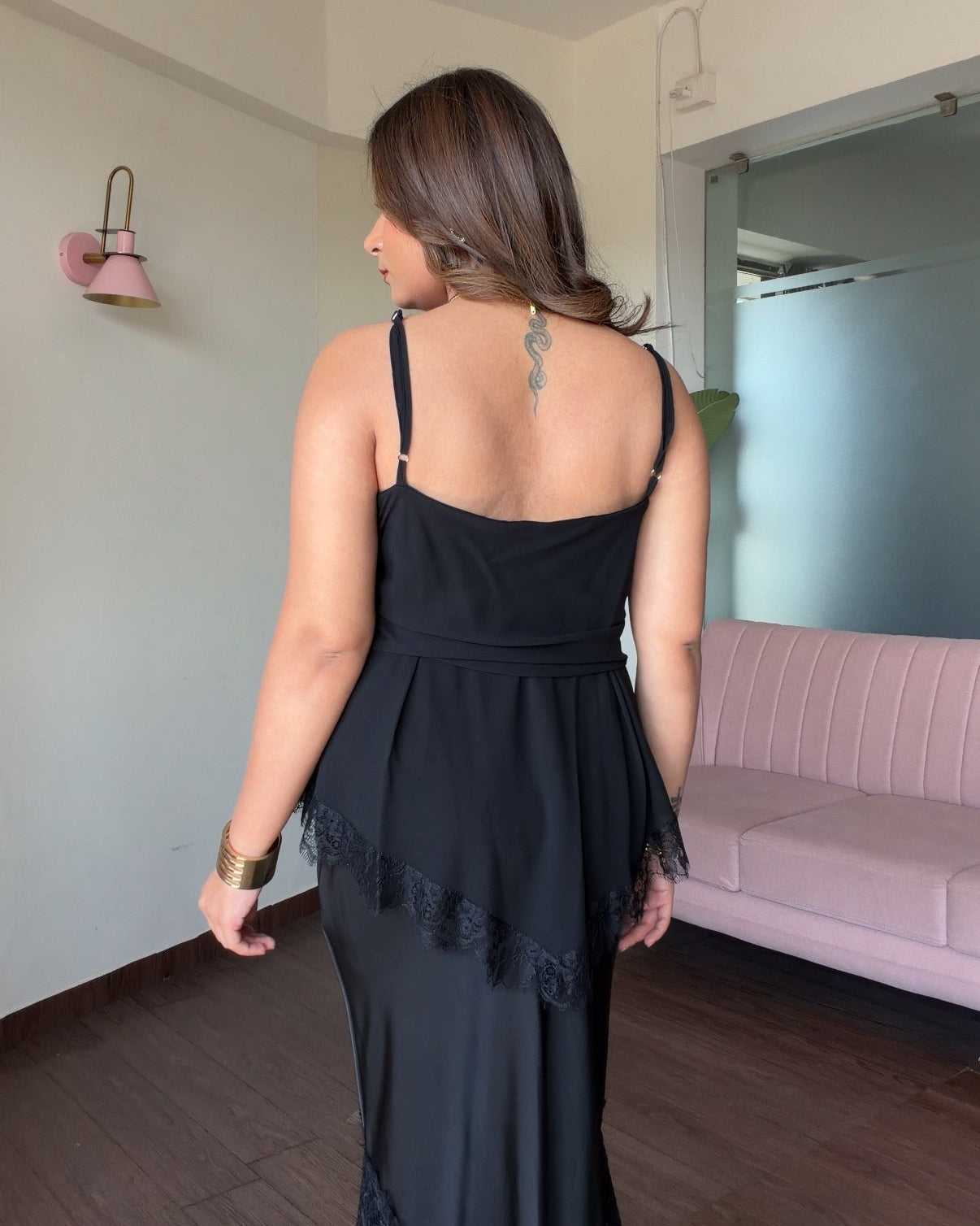 Peplum Chiffon Lace Hem Detailing Top