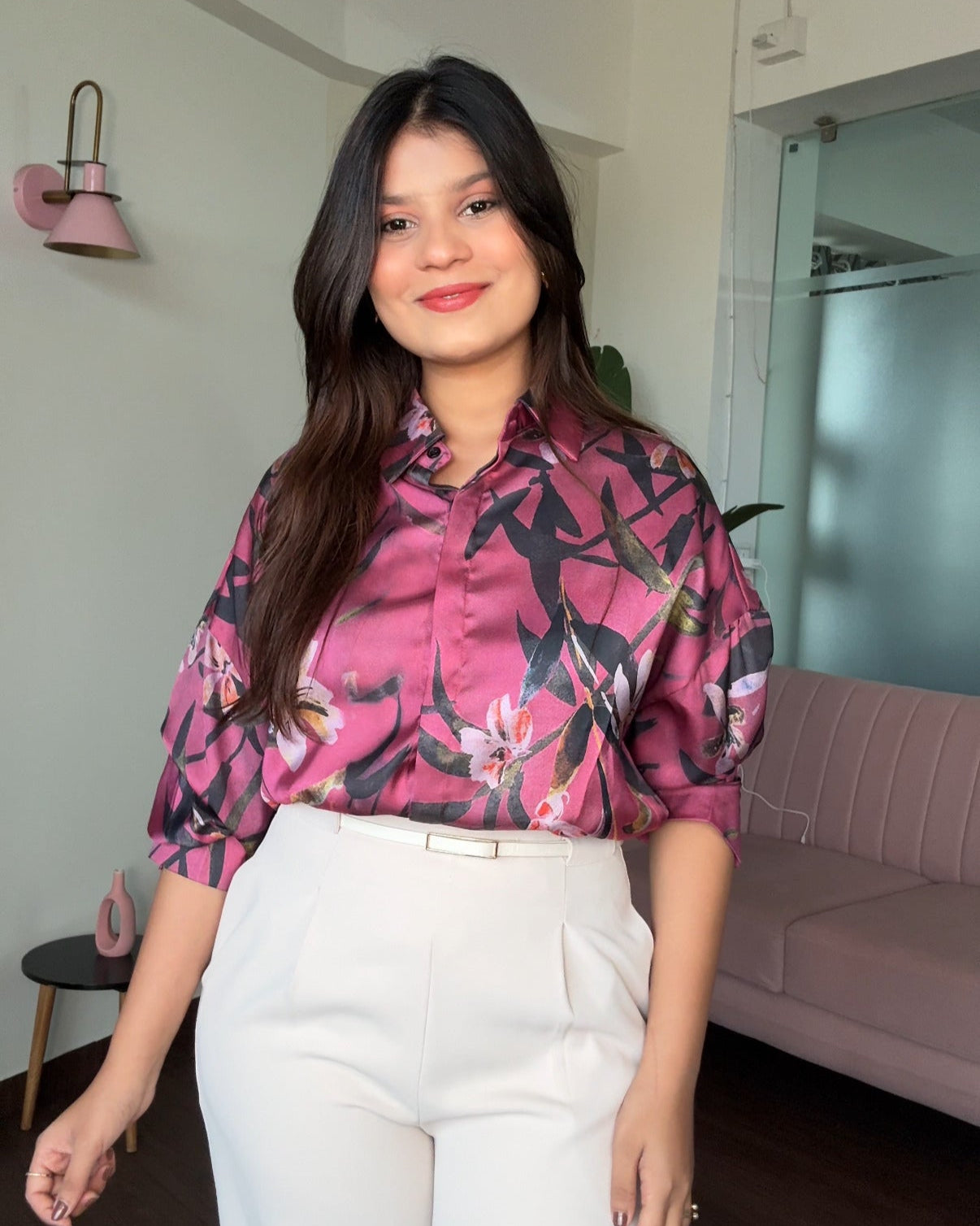 Plum Printed Satin Shirt