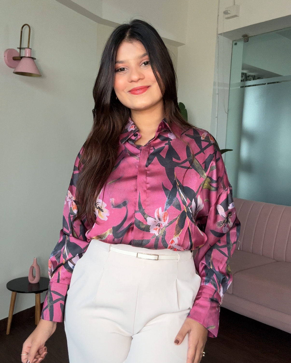 Plum Printed Satin Shirt