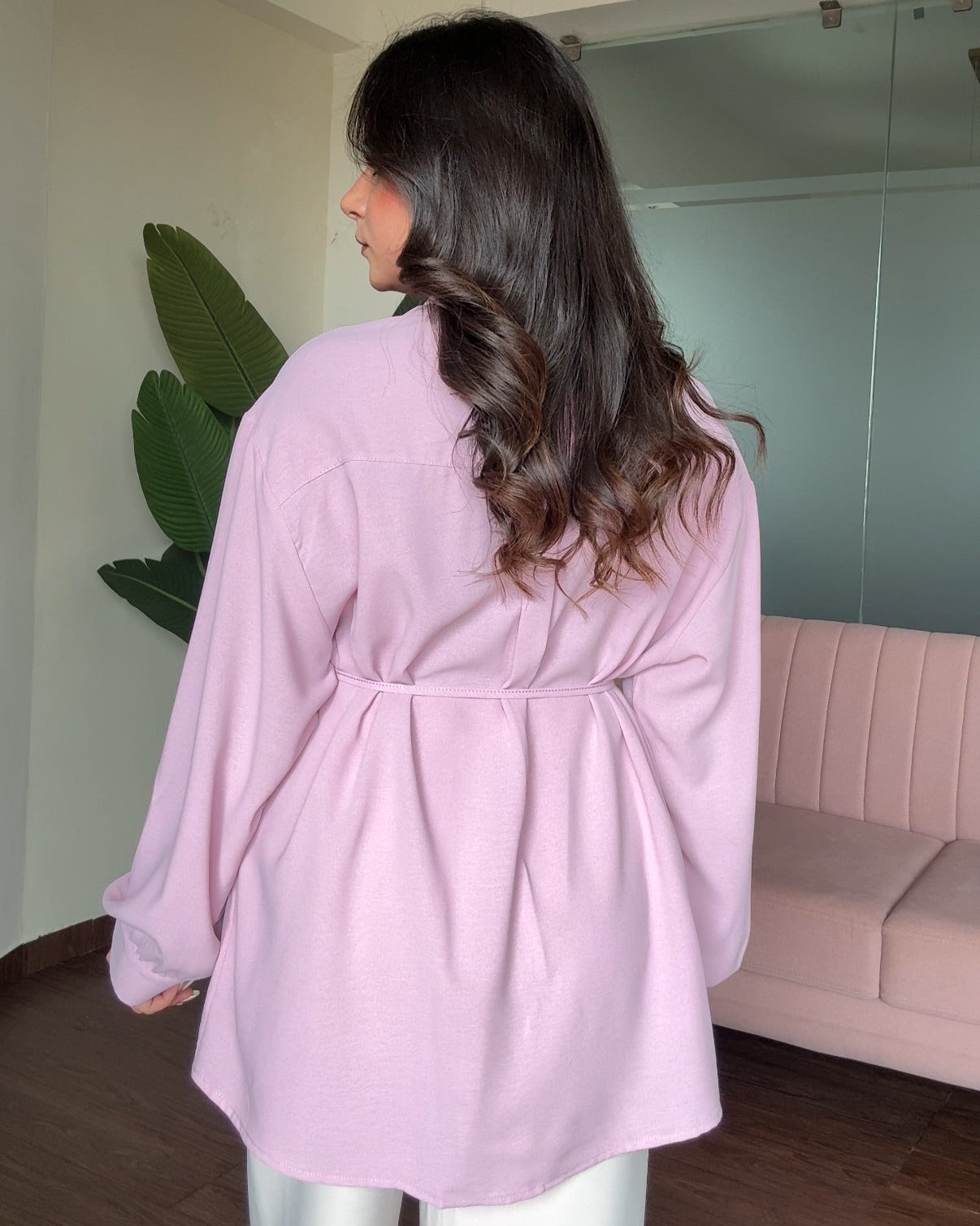 Plus Size Crepe Waist Adjustable Shirt