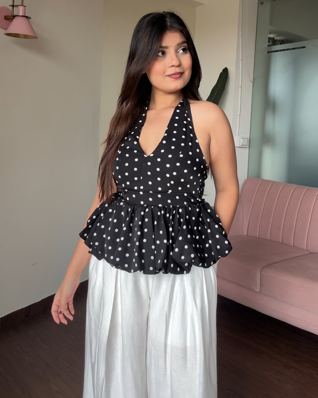 Polka Dot Halter Neck Padded Top