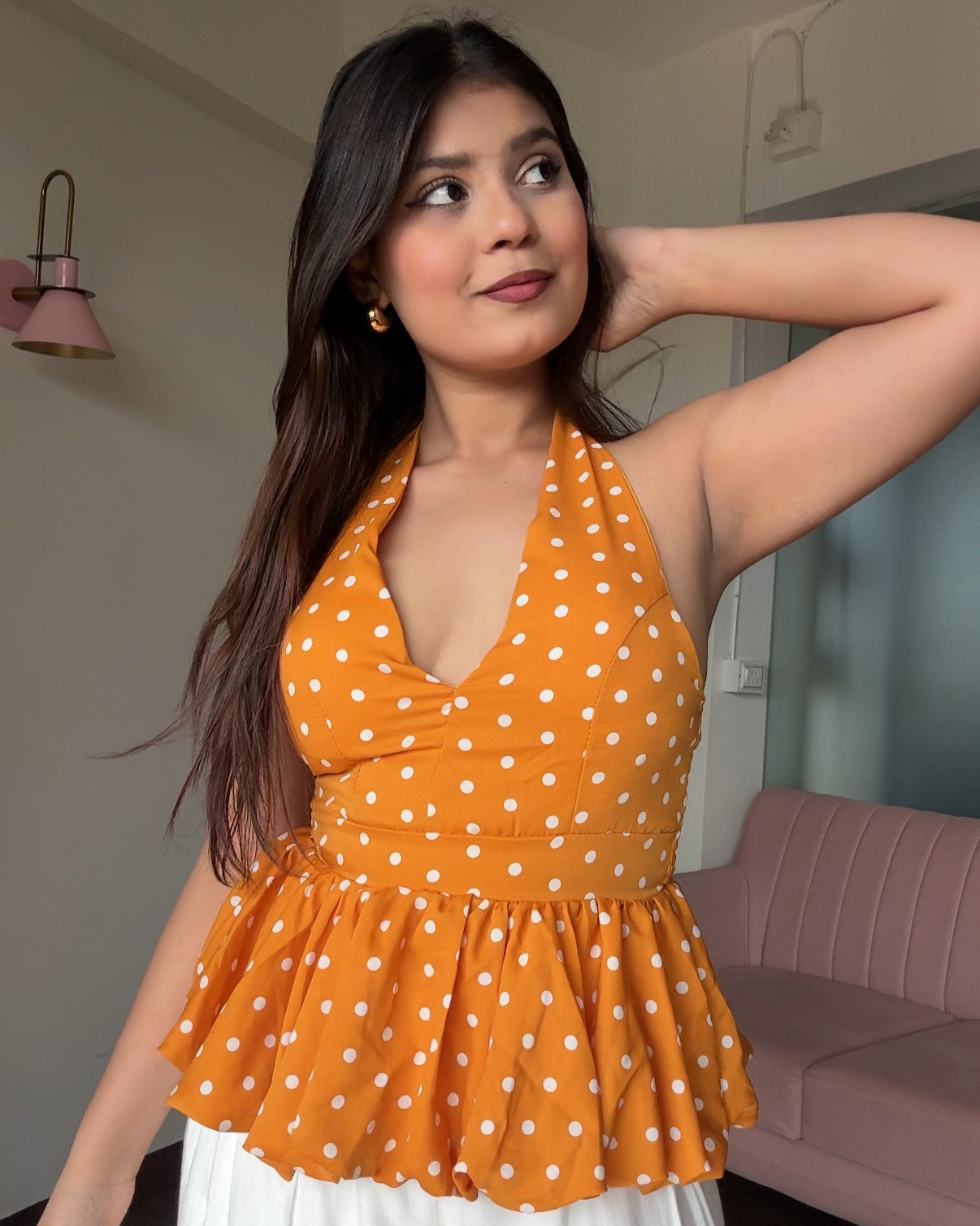 Polka Dot Halter Neck Padded Top