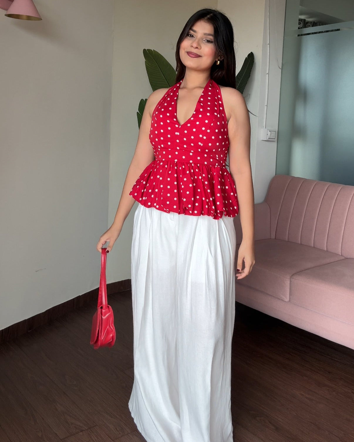 Polka Dot Halter Neck Padded Top