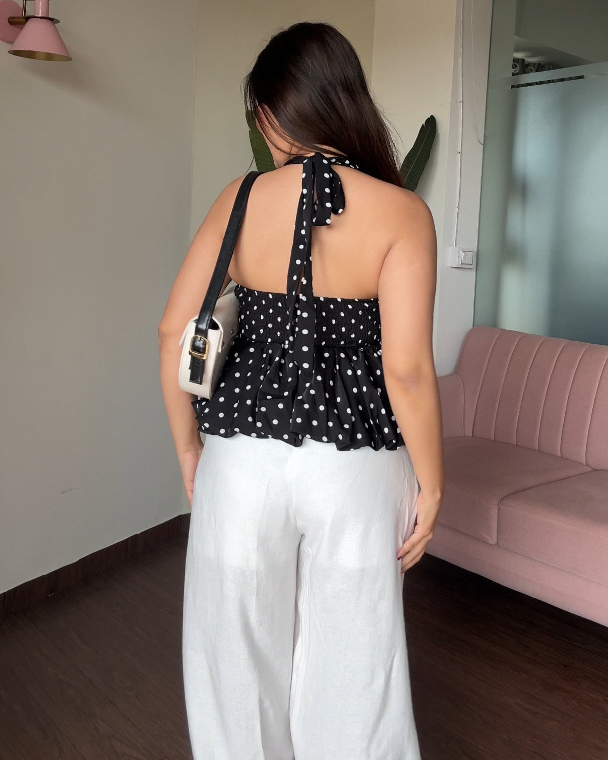 Polka Dot Halter Neck Padded Top