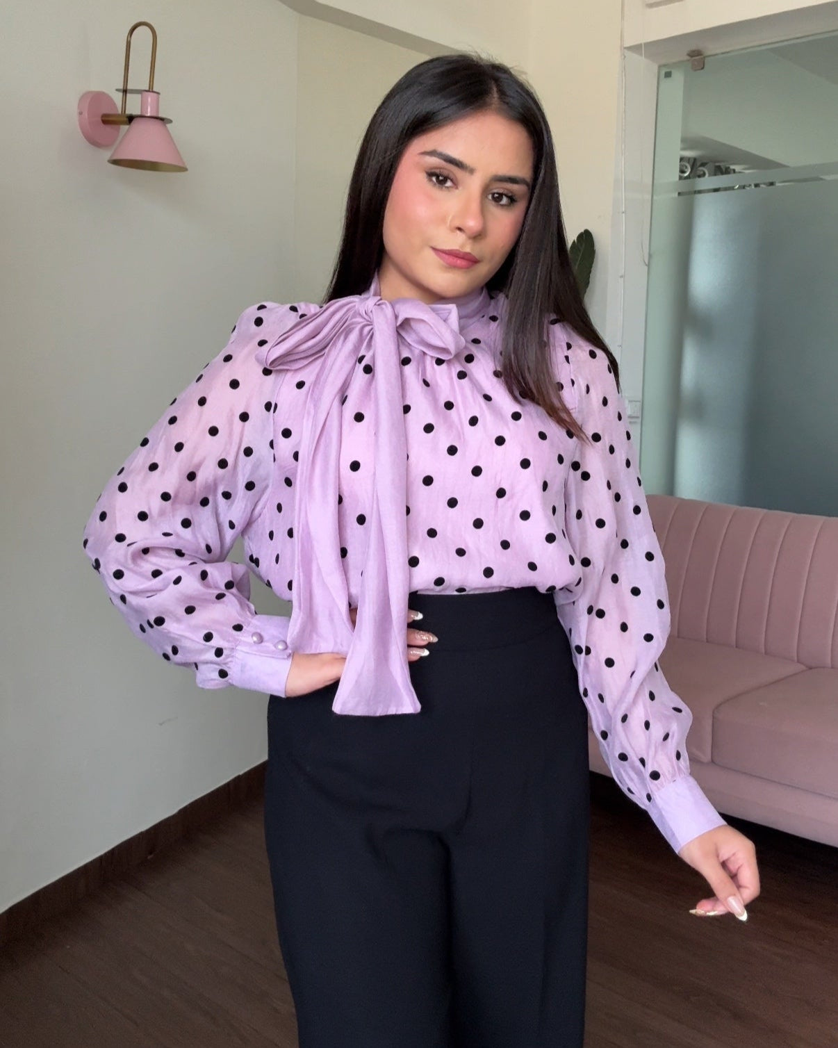 Polka Dot Tie Up Chiffon Top