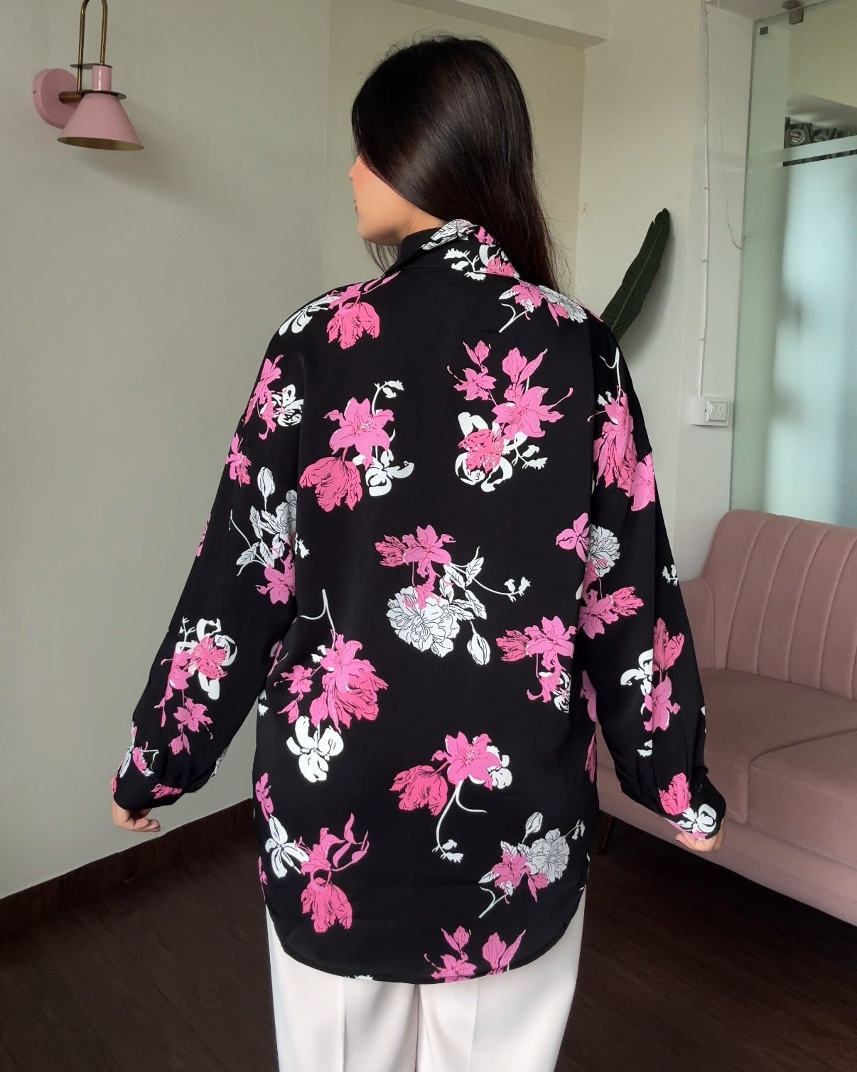 Printed Black Floral Crepe Full Sleeves Shirt