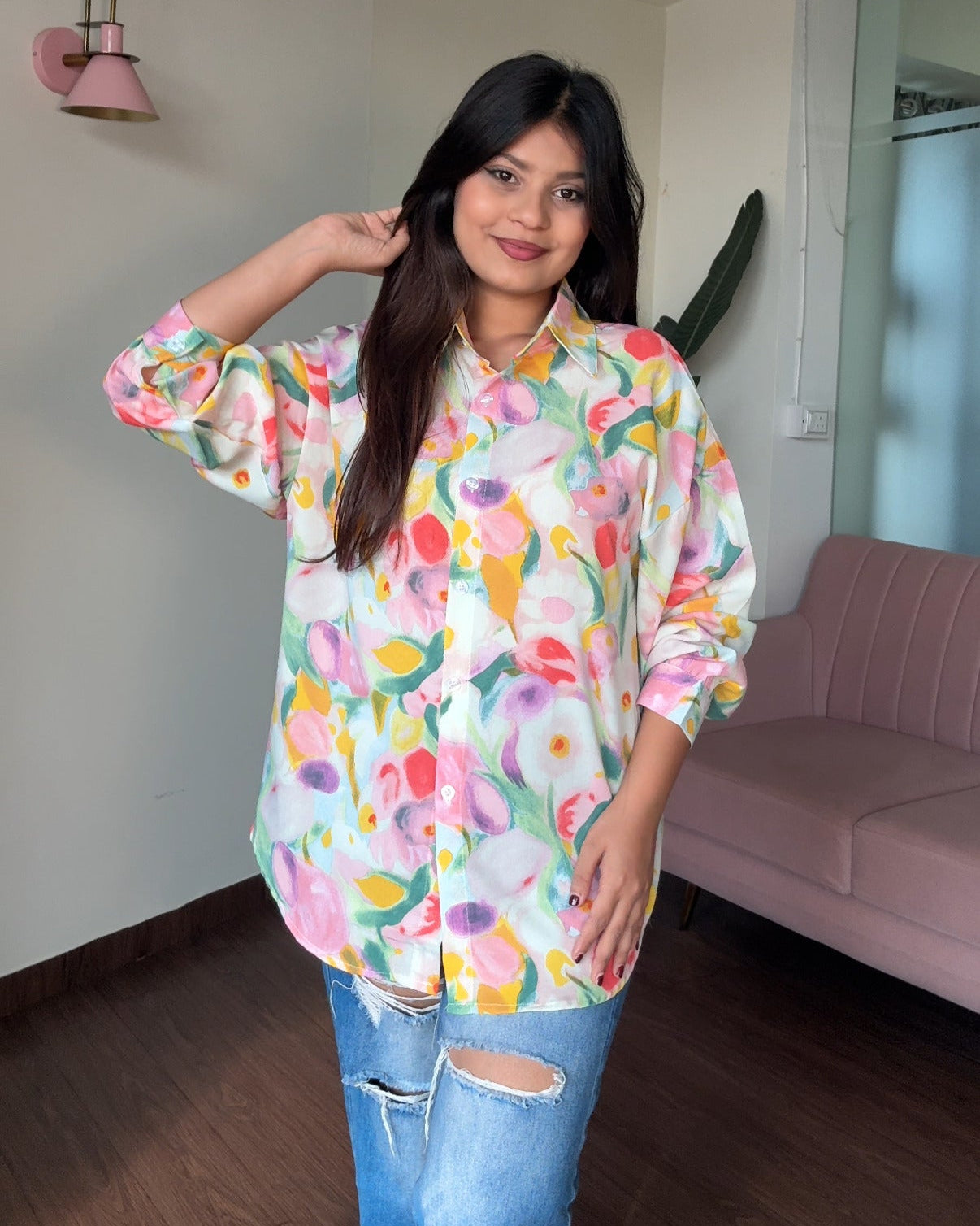 Printed Candy Garden Crepe Full Sleeves Shirt