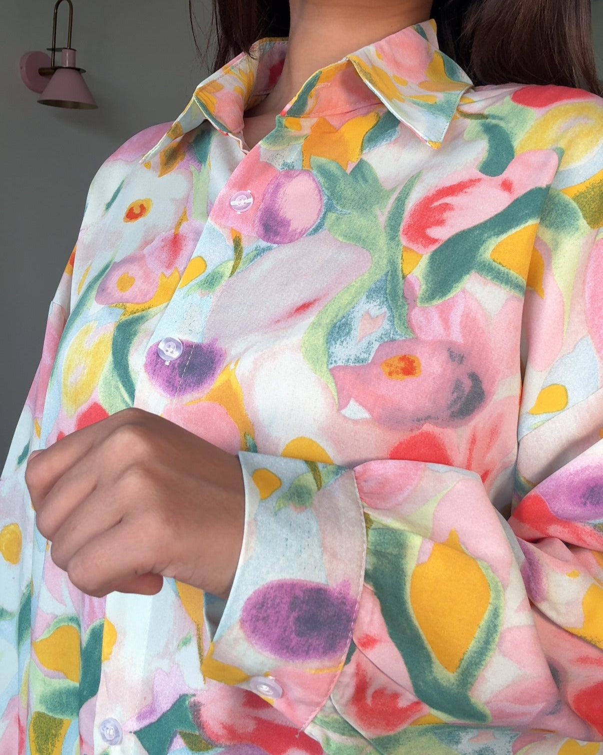 Printed Candy Garden Crepe Full Sleeves Shirt