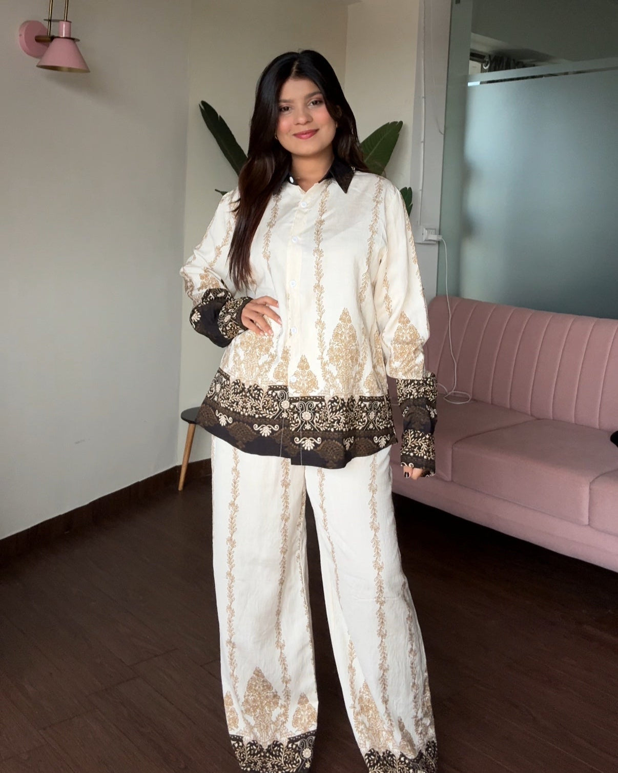 Printed Contrast Detailing Co-ord Set