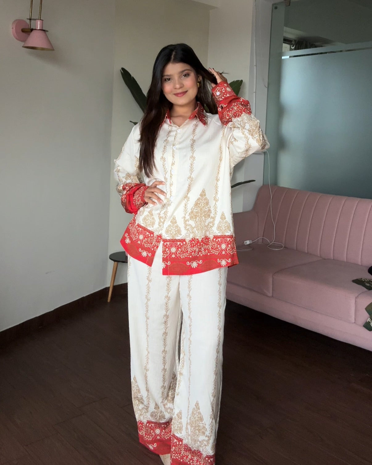 Printed Contrast Detailing Co-ord Set