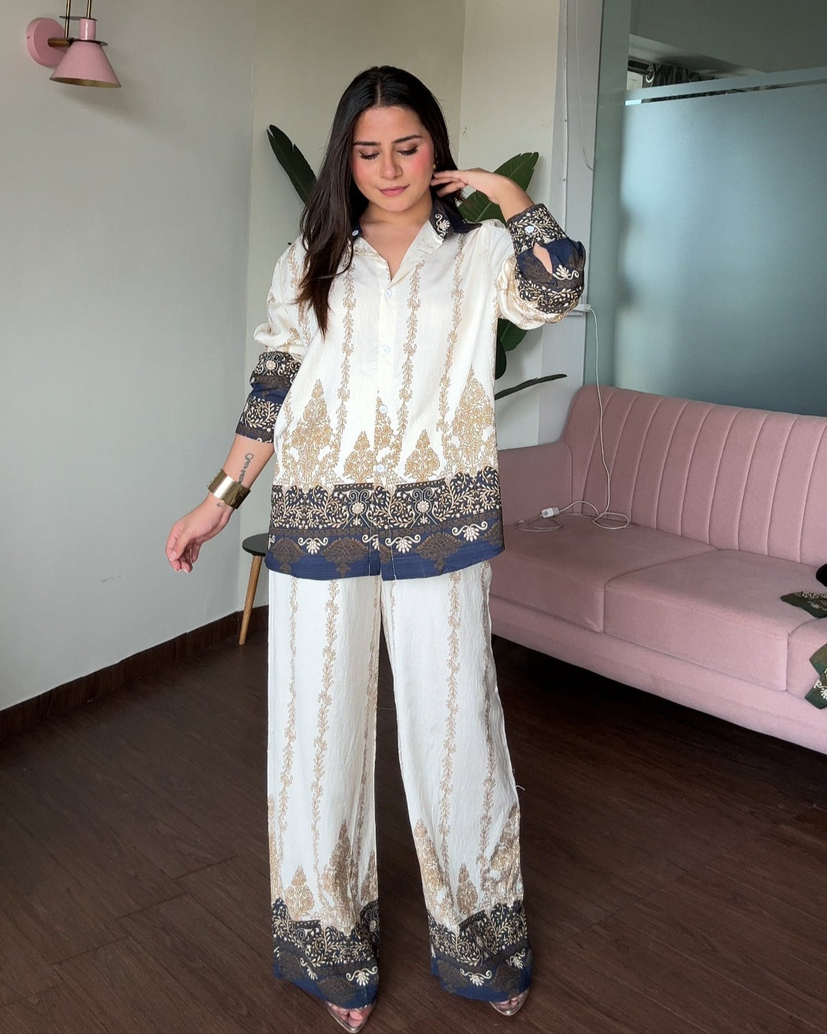 Printed Contrast Detailing Co-ord Set