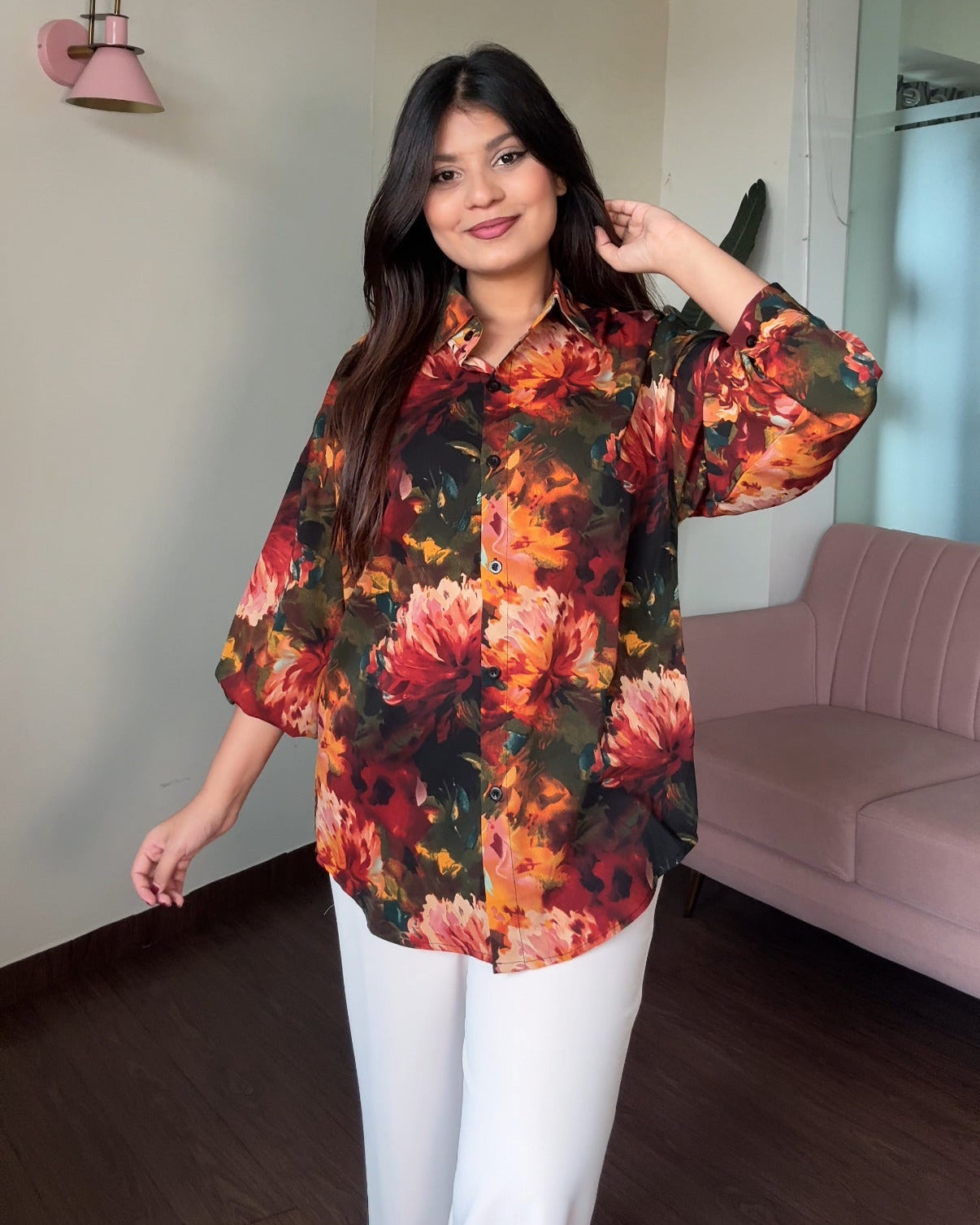 Printed Floral Crepe Full Sleeves Shirt