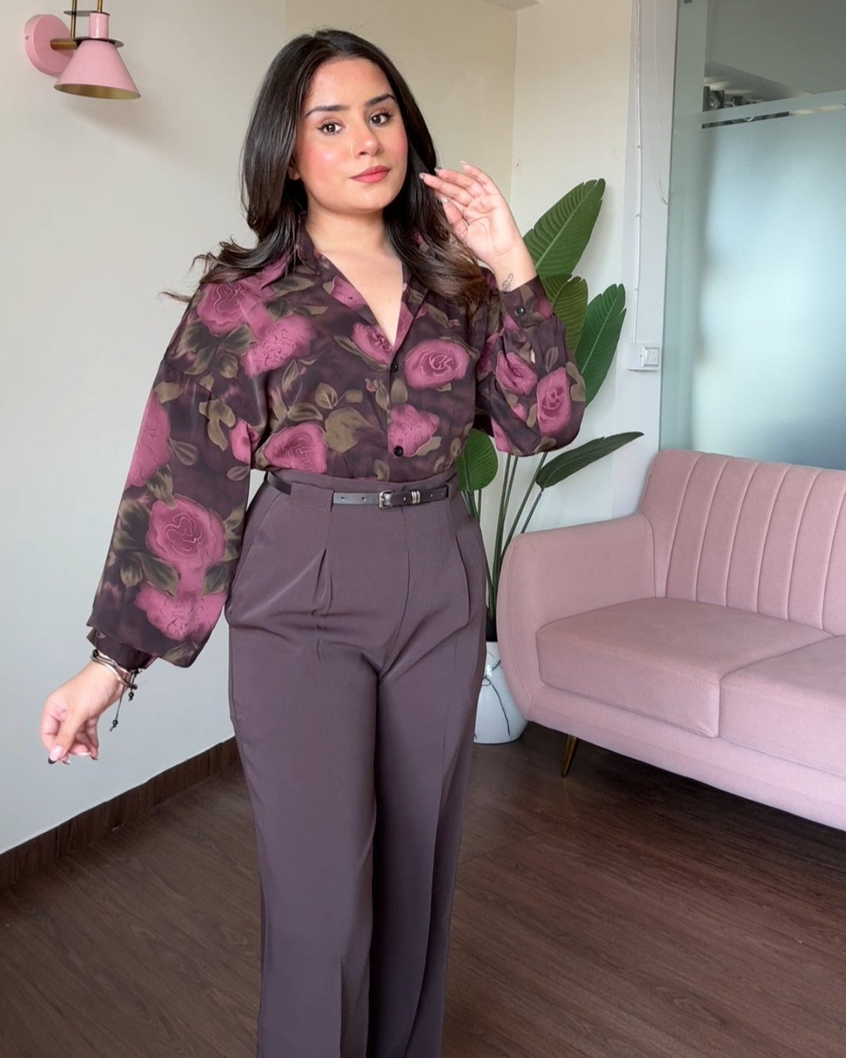 Printed Mauve Kiss Crepe Full Sleeves Shirt