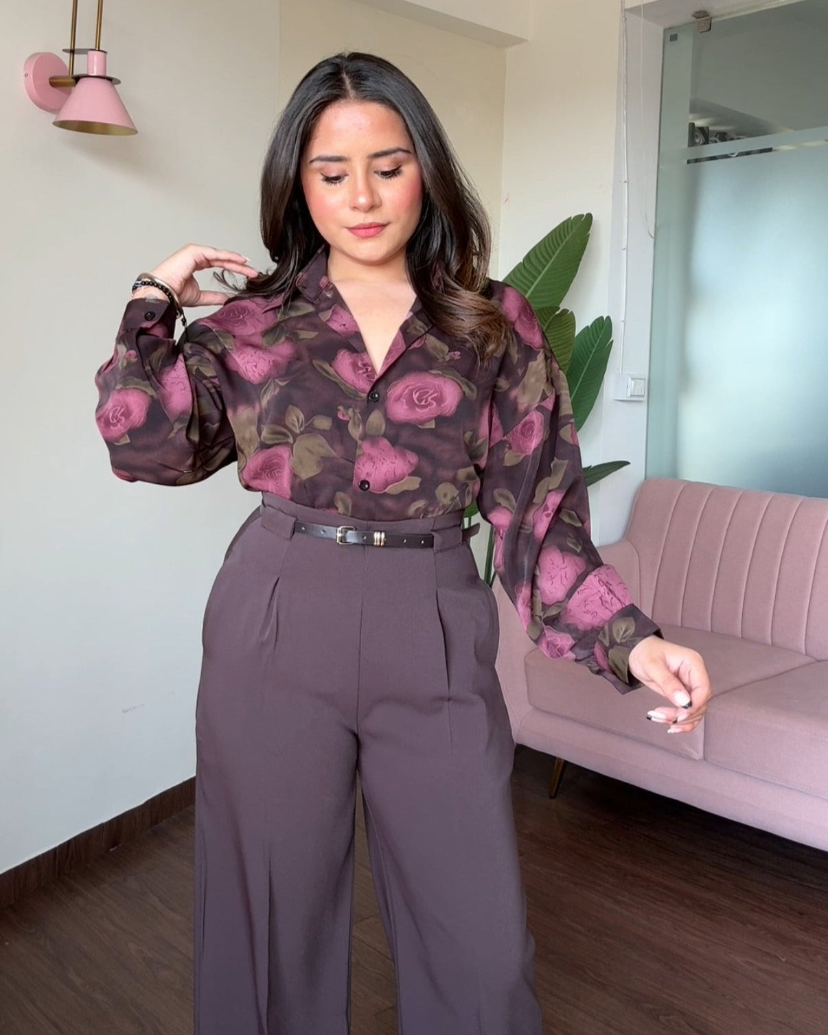 Printed Mauve Kiss Crepe Full Sleeves Shirt