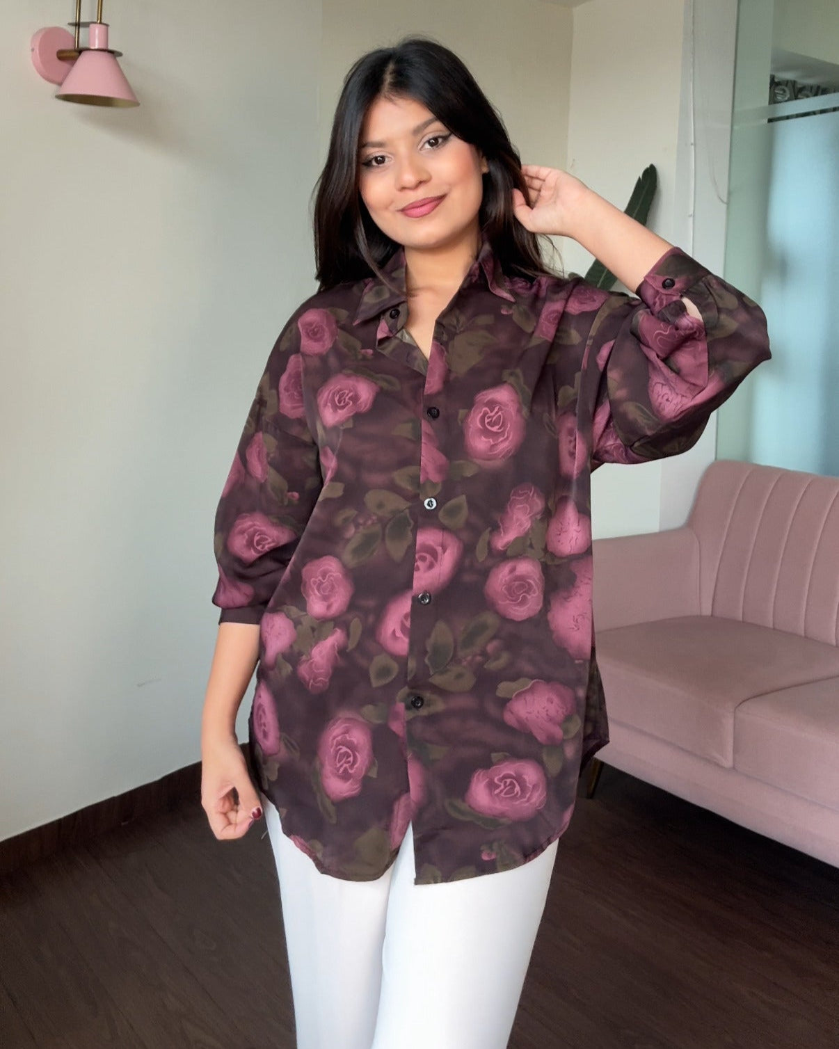 Printed Mauve Kiss Crepe Full Sleeves Shirt