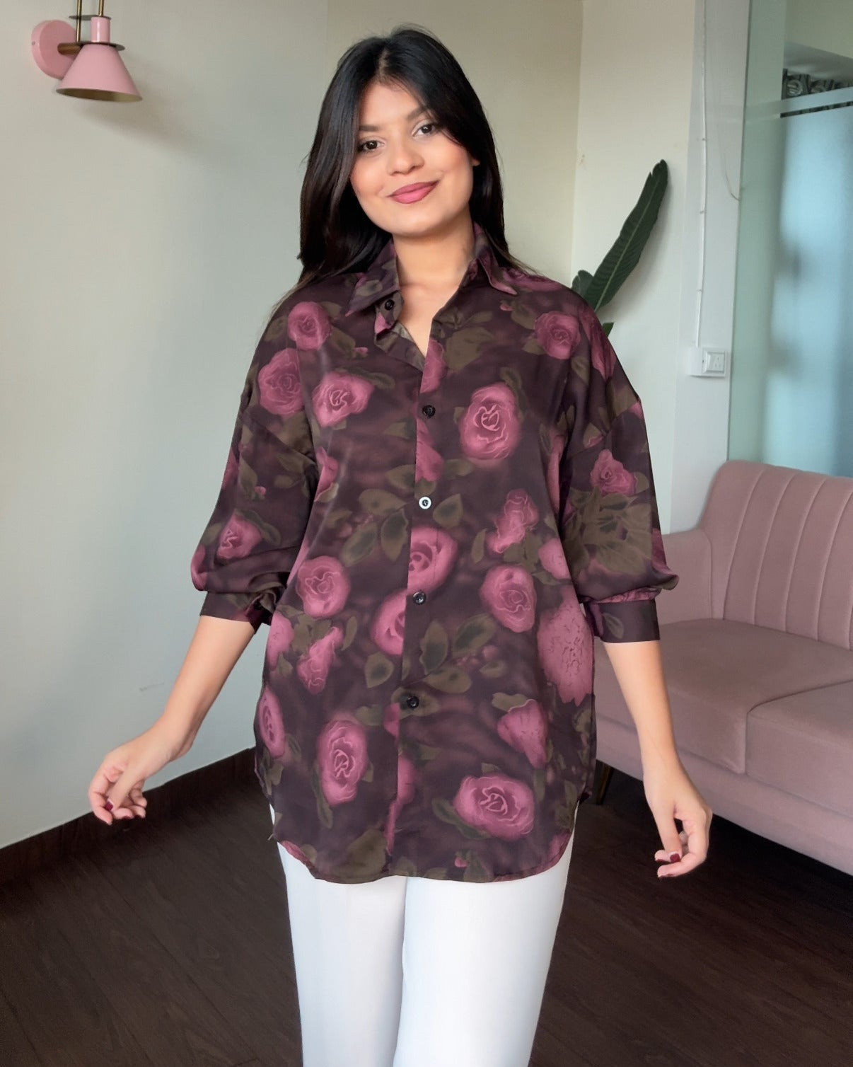 Printed Mauve Kiss Crepe Full Sleeves Shirt