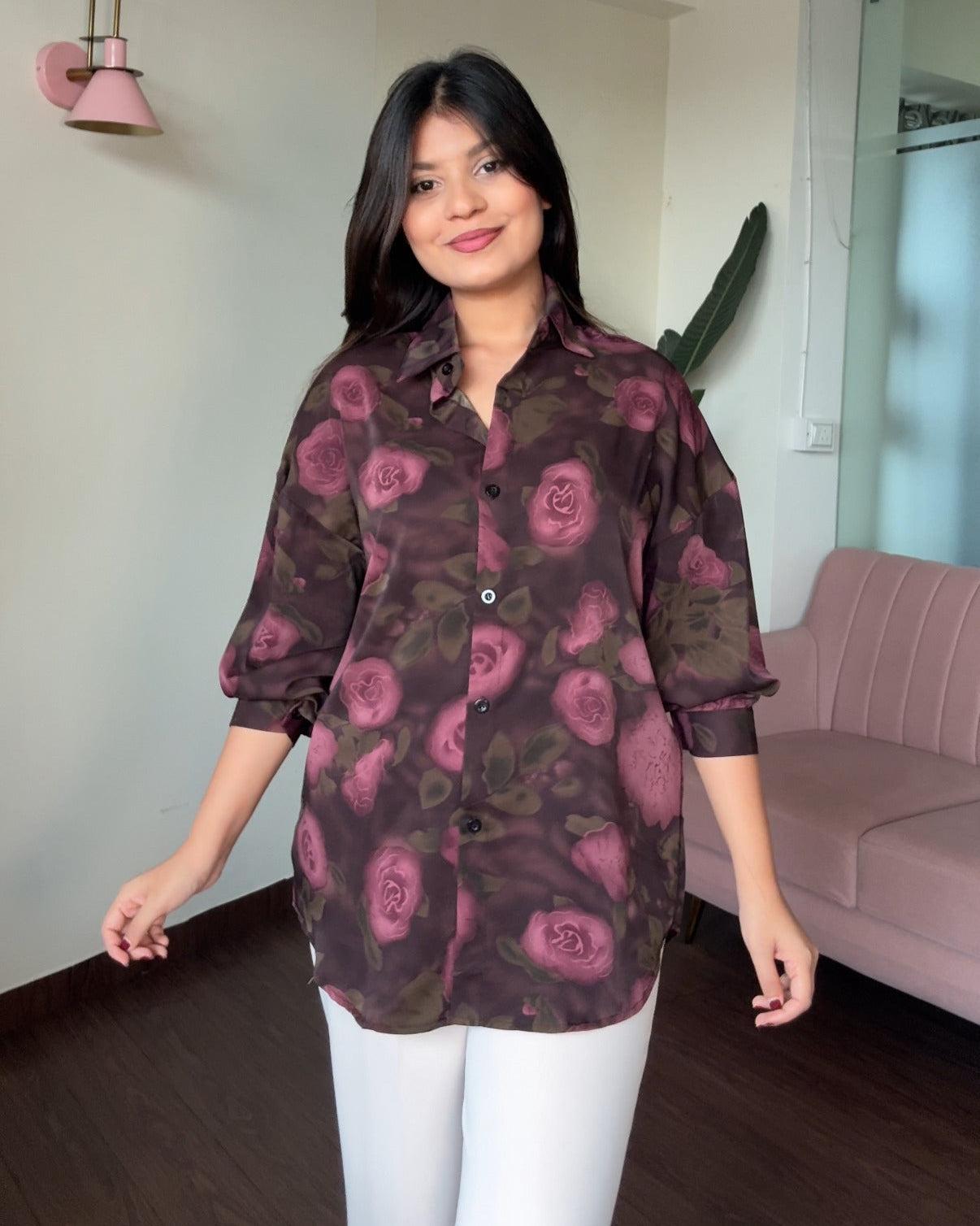 Printed Mauve Kiss Crepe Full Sleeves Shirt