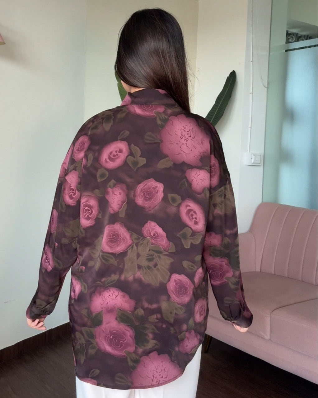 Printed Mauve Kiss Crepe Full Sleeves Shirt