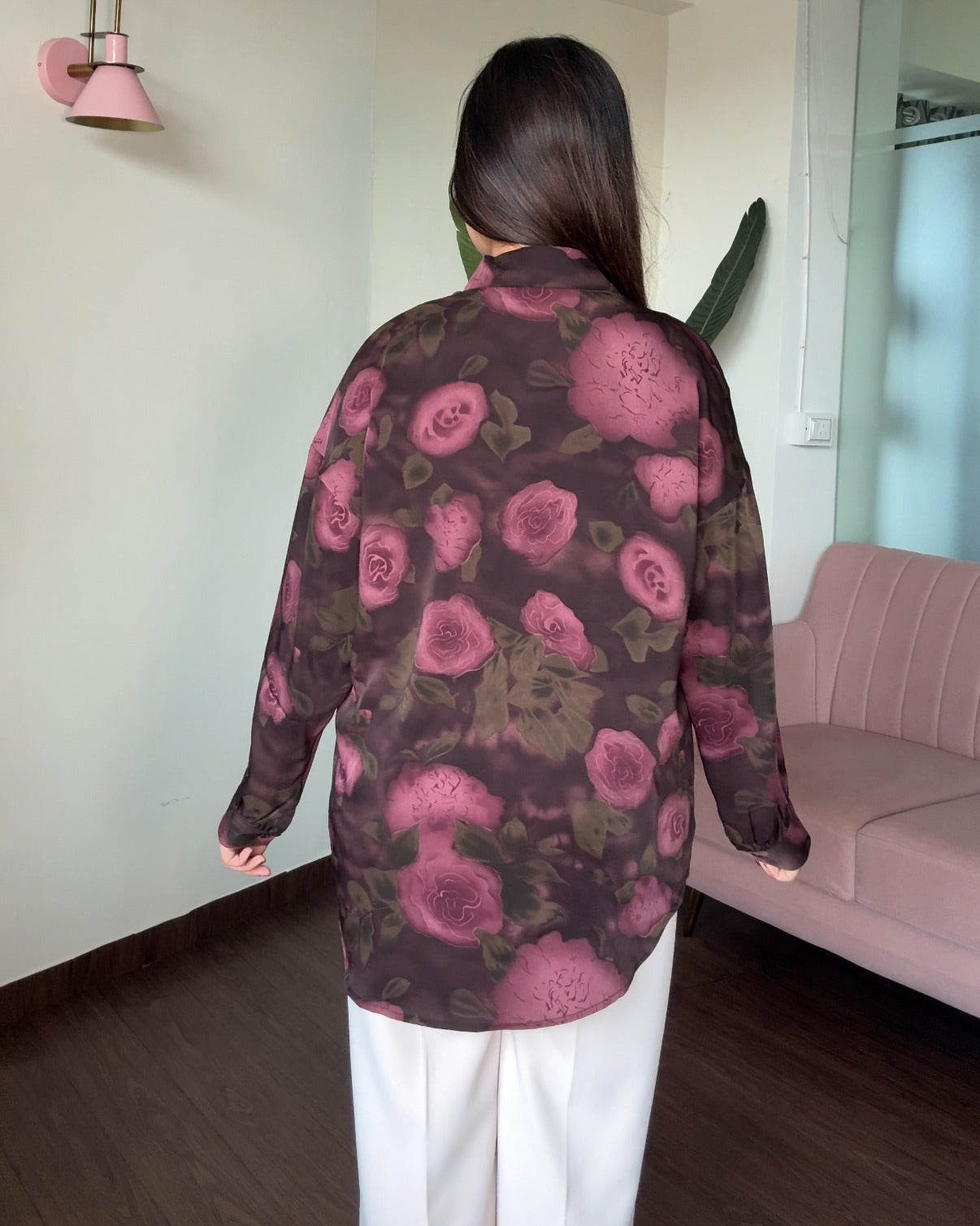 Printed Mauve Kiss Crepe Full Sleeves Shirt