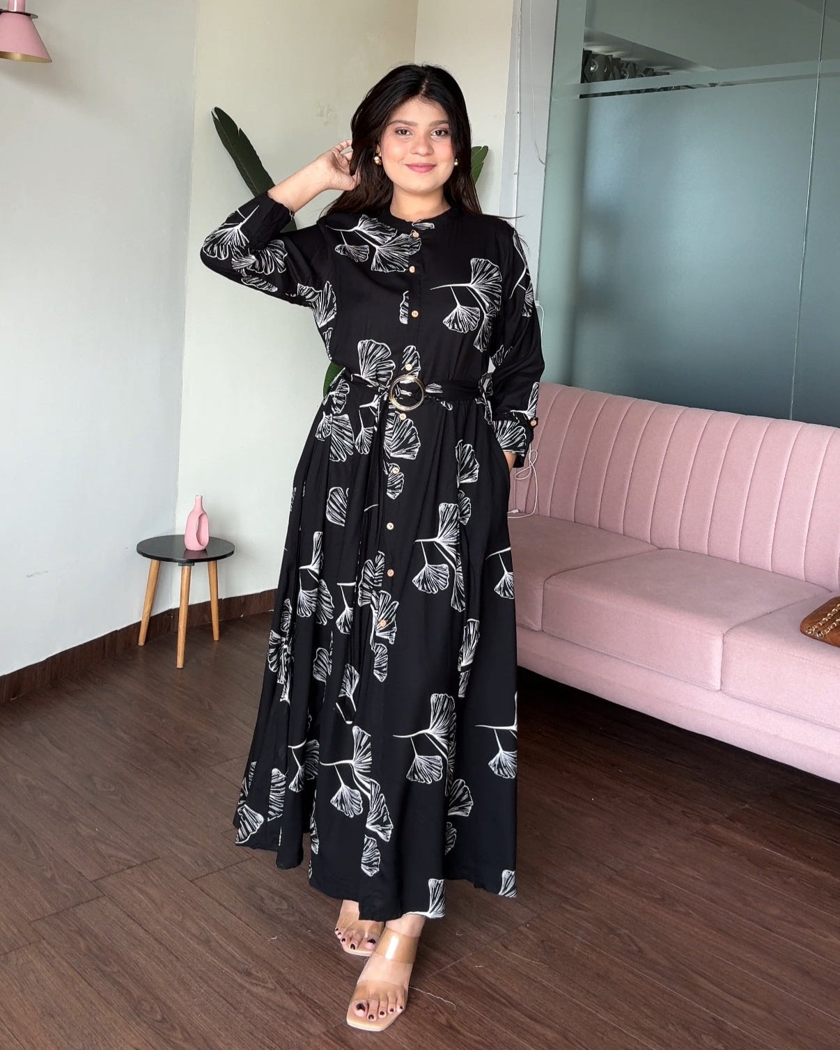 Printed Shirt Dress With Belt