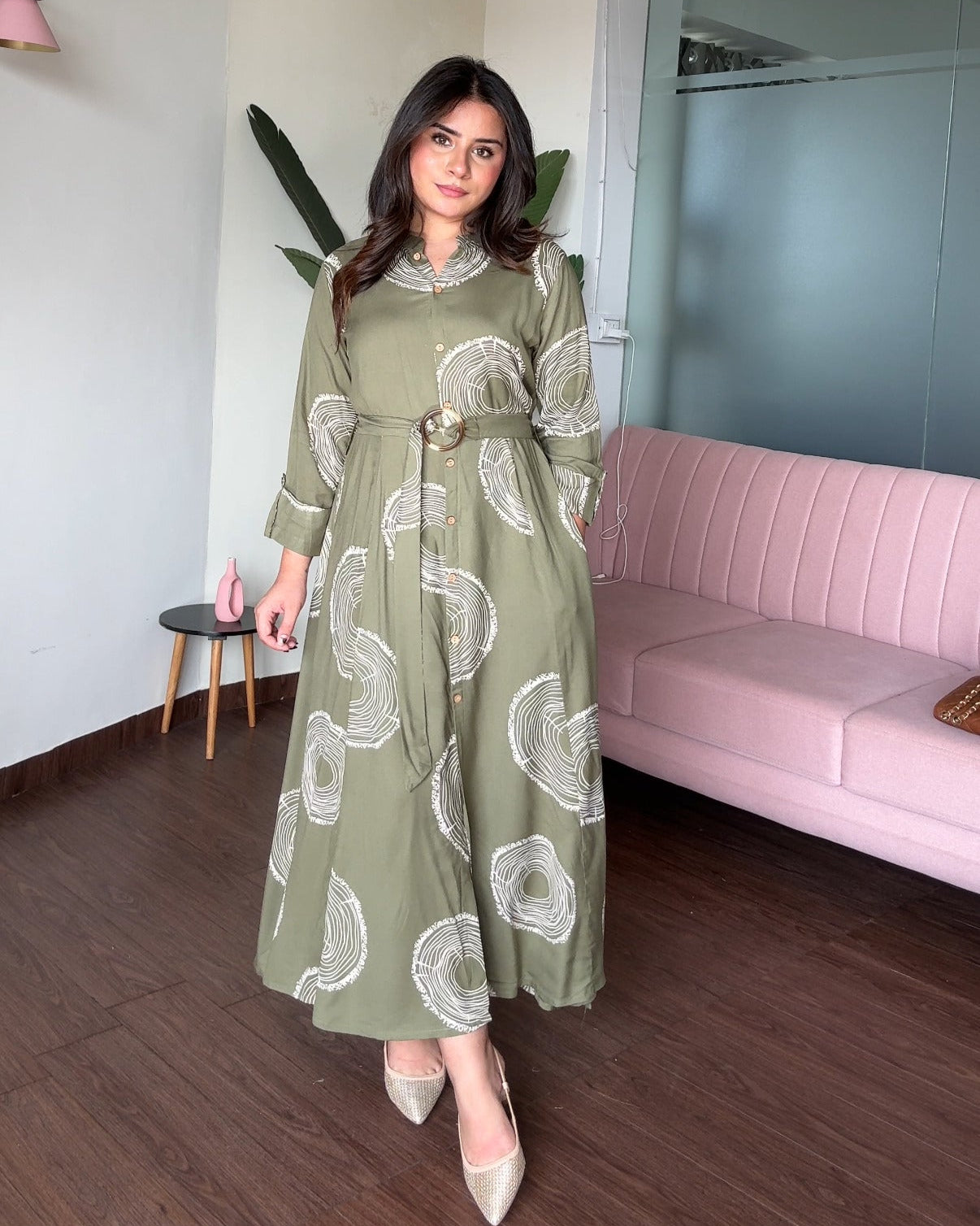 Printed Shirt Dress With Belt