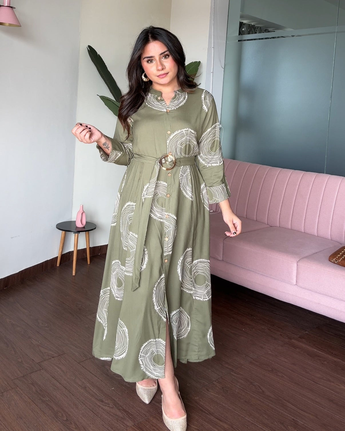 Printed Shirt Dress With Belt