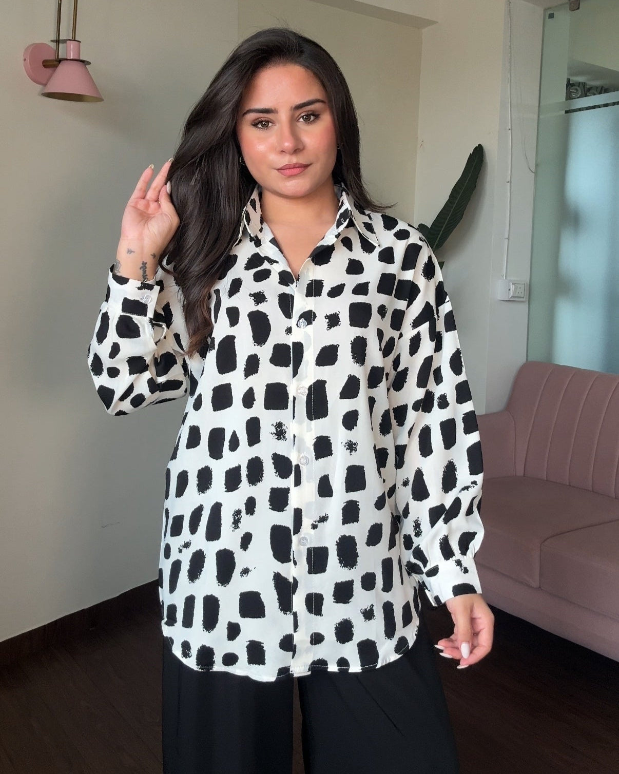 Printed White Brush Crepe Shirt