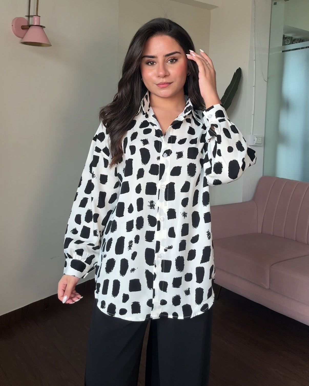 Printed White Brush Crepe Shirt