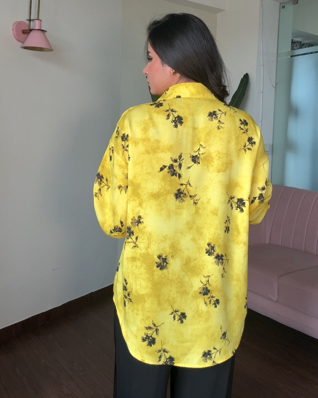 Printed Yellow Floral Crepe Full Sleeves Shirt