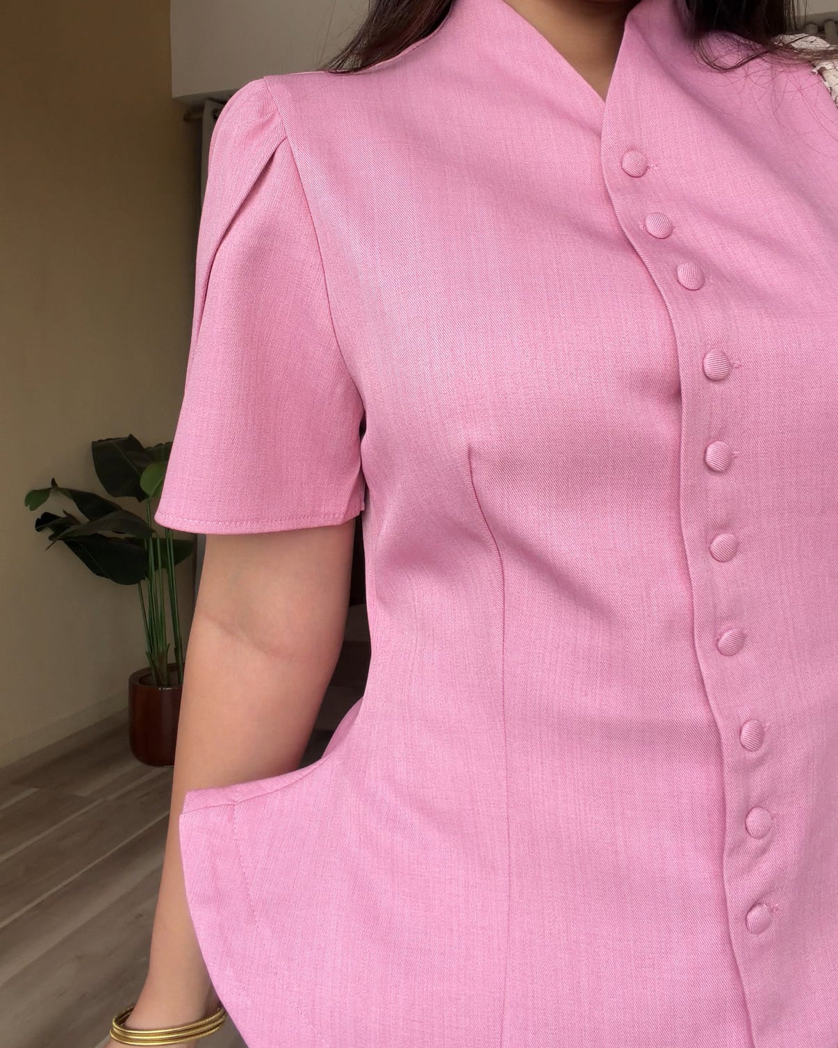 Puff Sleeve Button Up Fitted Blouse