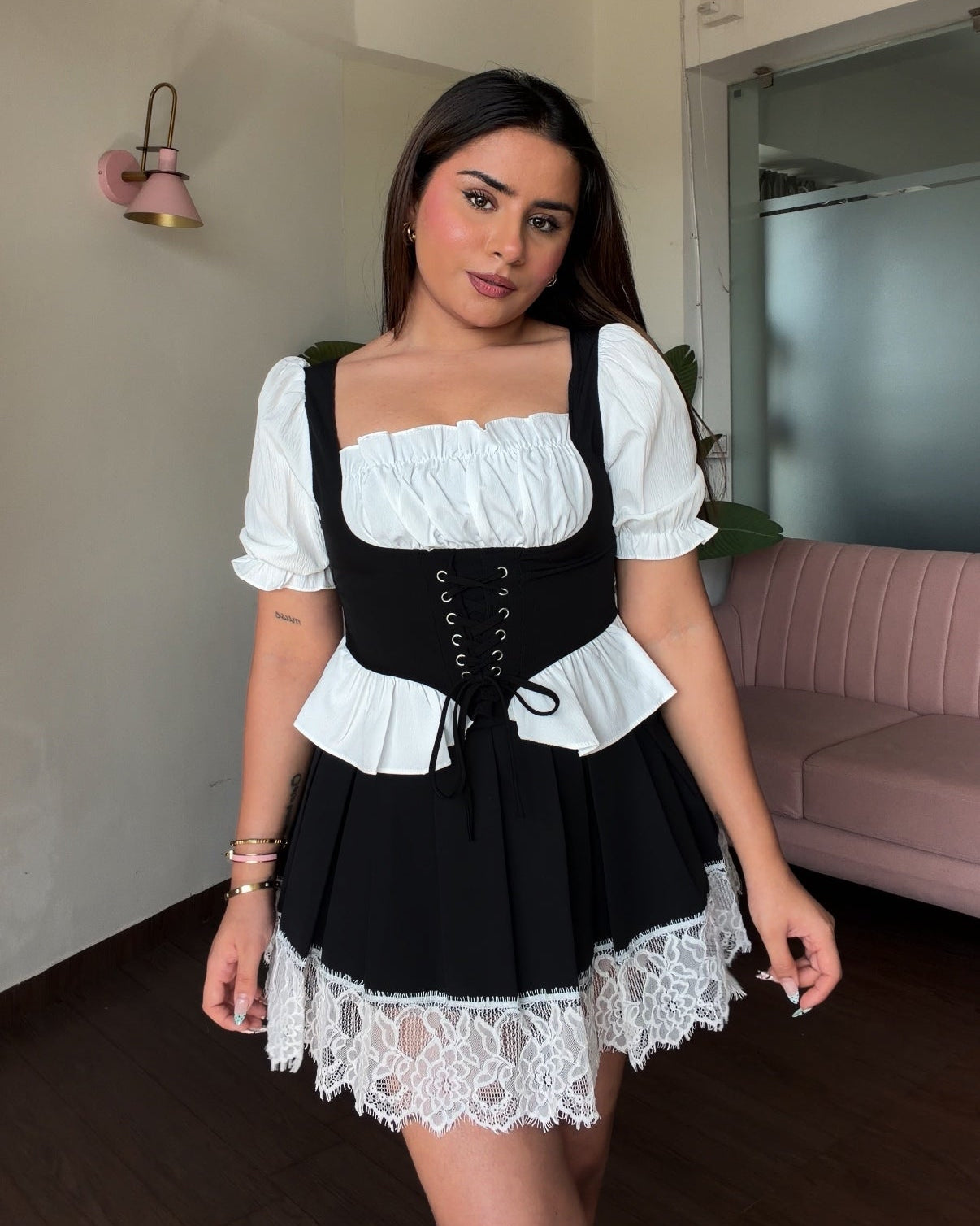 Puff Sleeve Corset Detailing Top