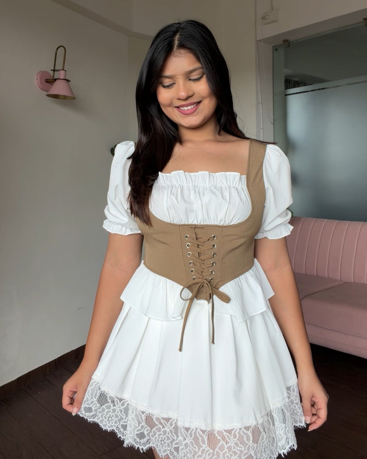 Puff Sleeve Corset Detailing Top