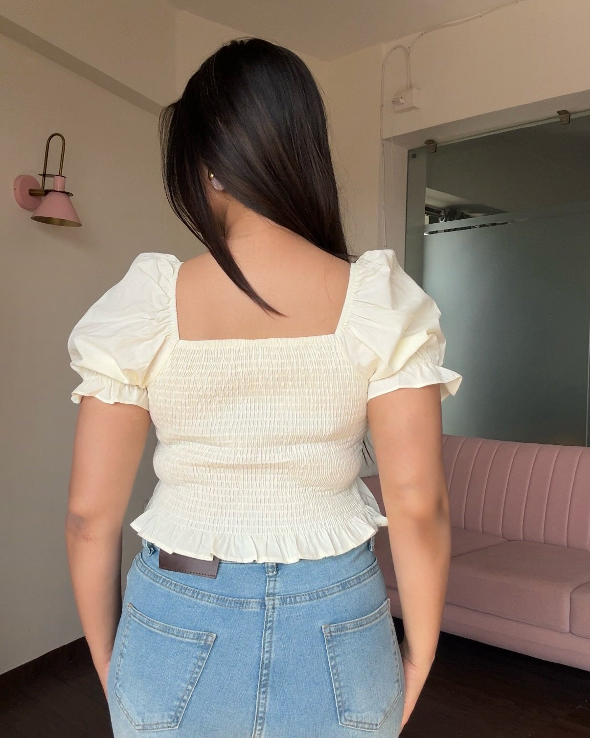 Puff Sleeve Cotton Peplum Top