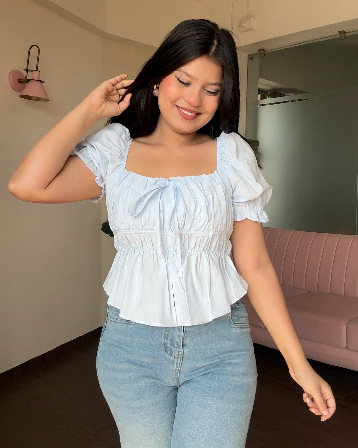 Puff Sleeve Cotton Peplum Top