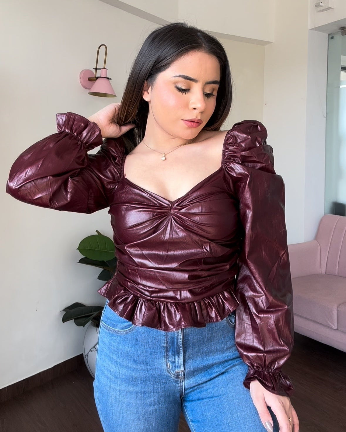 Puff Sleeve Leather Top