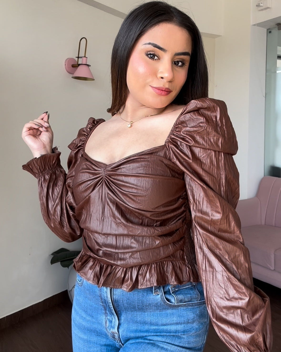 Puff Sleeve Leather Top