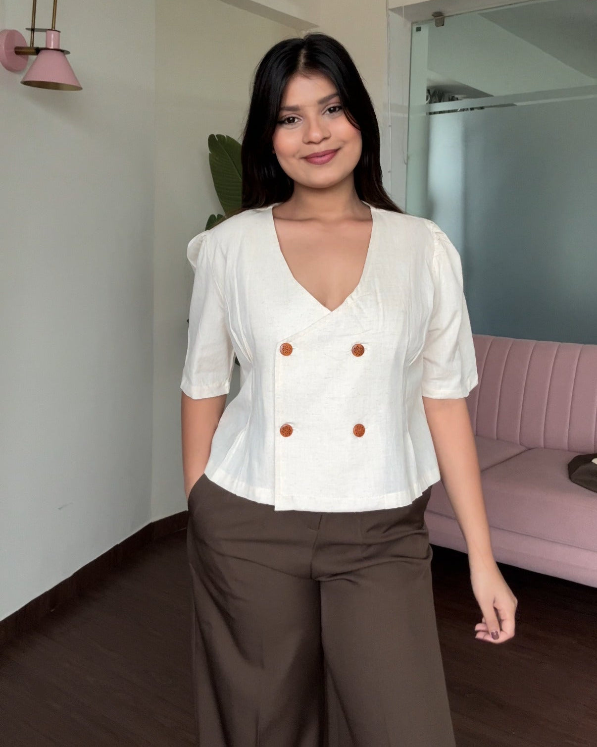 Puff Sleeve Vest Button Up Cotton Top